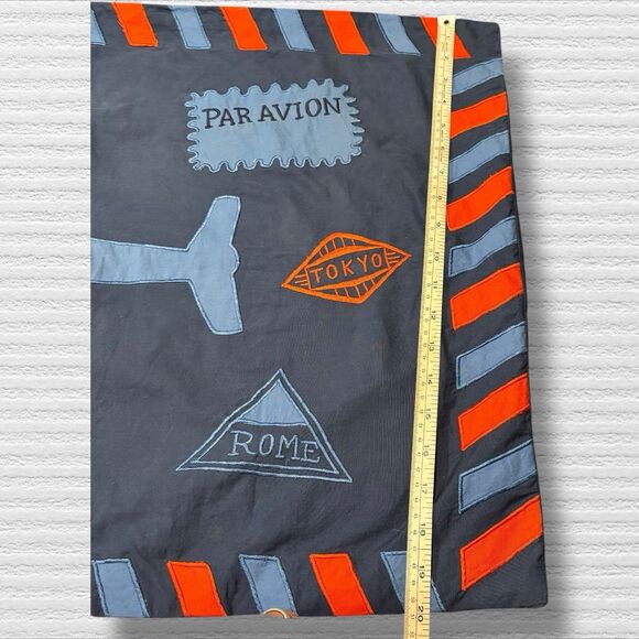 The Land of Nod Par Avion Airplane Standard Pillow Sham Gray Orange Blue - Picture 5 of 6